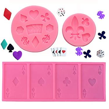 Imagem de Cestony 3 peças de moldes de silicone para cartão de pôquer de cassino para bricolage bolo fondant biscoitos pudim de açúcar chocolate doces duros decoração de sobremesa