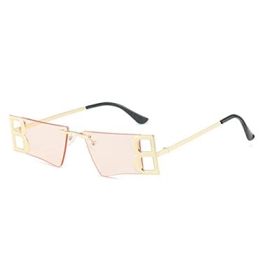 Imagem de Óculos de sol femininos de luxo moda moldura pequena letras óculos de sol sem aro quadrado de metal masculino oco óculos tons, champanhe, tamanho único