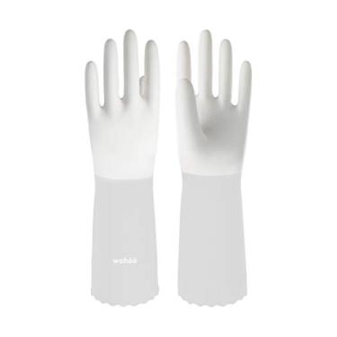 Imagem de (Large, Brilliant White 1pair) - LANON Wahoo Series Premium PVC Cleaning Gloves for Kitchen, Gardening, Reusable Hand Protection, Ultra-Thin, Unlined, Non-Slip, Semi-Transparent Cuff, DEHP Free, Large, Intertek Listed