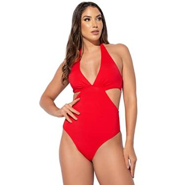 Imagem de Maiô Engana Mamãe Decote Cavado Estampado MVB Modas (P, Vermelho)