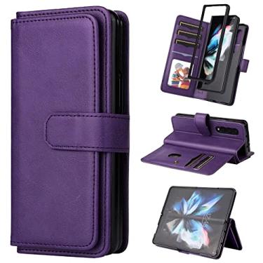 Imagem de Estojo de celular com suporte para cartão de couro flip retrô para Galaxy Z Fold 3 5G 10 para Samsung Z Fold3 S22 S21 Escudo protetor, violeta, para Samsung S20