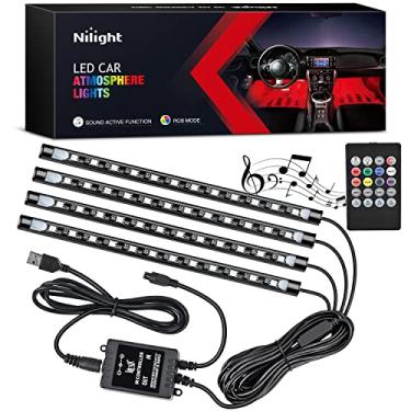 Imagem de Nilight 48 LEDs DC 5V Multicolorido Music Car Strip Light Under Dash Kit de Iluminação com Função Som Ativa e Controle Remoto Sem Fio, 2 Anos de Garantia, 4 Peças de Luzes Internas USB