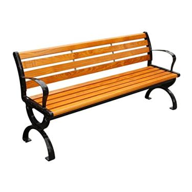 Imagem de KIZQYN Banco de jardim banco ao ar livre 1,2/1,5/1,8 m banco de jardim com encosto e pernas em forma de U banco de madeira para lazer ao ar livre com moldura de metal, fácil de montar bancos ao ar livre (tamanho: 150 cm)