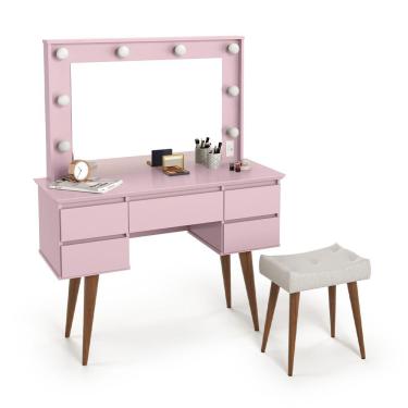 Imagem de penteadeira camarim 5 gavetas strass com banqueta patrimar moveis