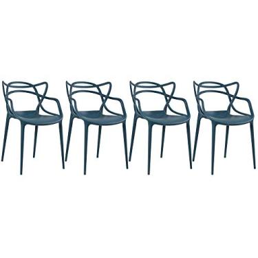 Imagem de Loft7, Conjunto Kit 2 Cadeiras Design Allegra Polipropileno Injetado Alta Densidade Empilhável Sala Cozinha Jantar Bar Jardim Varanda Azul Petróleo