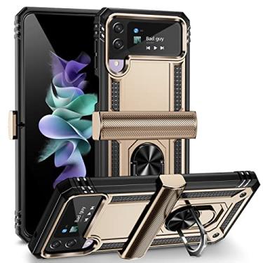 Imagem de Capa para Samsung Galaxy Z Flip4 Capinha com protetor de tela de vidro temperado [2 Pack], Case para telefone de proteção militar com suporte para Samsung Galaxy Z Flip4 (Ouro)