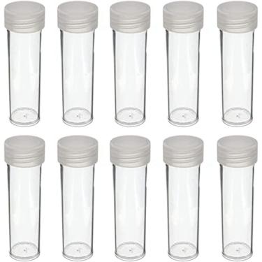 Imagem de (10) Suporte de tubo de armazenamento de moedas de plástico transparente redondo (Penny Cent) parafuso na tampa