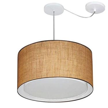 Imagem de Lustre Pendente Cilíndrico com Desvio de Centro Cúpula Tecido 30/45x40 cm, Vivare Iluminação, Pendente4313 LP, Palha, Médio