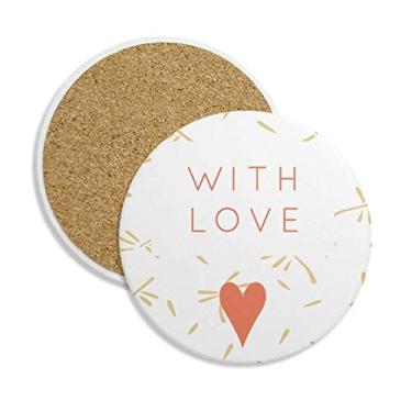 Imagem de Caneca de porta-copos de arte abstrata com flor de amor e pedra absorvente de proteção de mesa