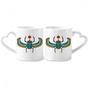 Imagem de Conjunto de canecas de porcelana para casal vermelho amarelo azul besouro atonismo amante xícara cerâmica alça coração