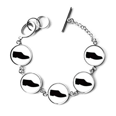 Imagem de DIYthinker Pulseira masculina de couro preto silhueta pulseira corrente pingente joia