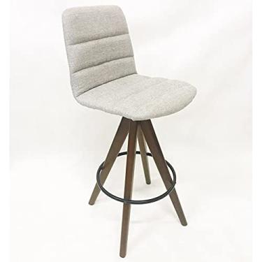 Imagem de Banqueta Decorativa Helena Gomada Tecido Linho Cinza Claro Base Giratória Madeira - Poltronas do Sul