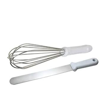 Imagem de Chicky Formas Batedor e Espátula Profissional 30cm e 25cm Inox, Alumínio, Perfeito para Bolo e Ovos, Branco