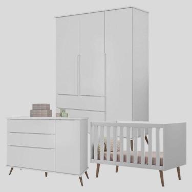 Jogo de Quarto Infantil Completo Nuvem com Guarda Roupa 4 Portas, Cômoda 1  Porta e Berço Branco - Phoenix Baby - Móveis para Quarto - Magazine Luiza