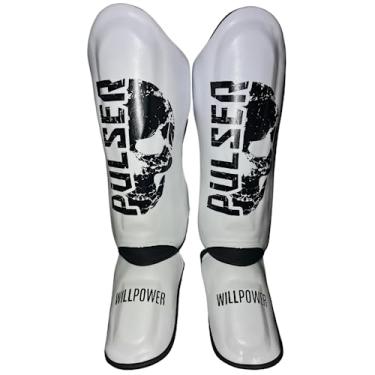 Imagem de Par Caneleira PU Muay Thai Mma Kickboxing Pulser Thunder (Branco Caveira, G)