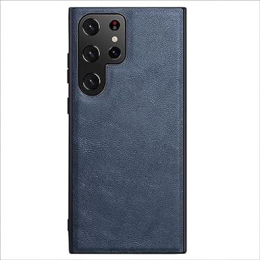 Imagem de LXURY Capa para Samsung Galaxy S23 Ultra/S23 Plus/S23, capa de couro empresarial ultrafina com proteção de câmera de tela premium TPU macio, azul, S23 de 6,1 polegadas