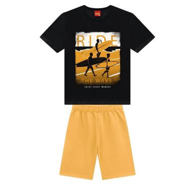 Imagem de Conjunto Infantil Menino Kyly Ride Wave Camiseta Meia Malha Bermuda Microfibra Estampa Surf