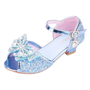 Imagem de Sandálias bege para meninas tamanho 6 sapatos infantis com diamante brilhante sandálias princesa laço sandália infantil menina, Azul, 2.5 Little Kid
