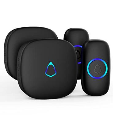 Imagem de SECRUI Campainha sem fio com 2 receptores, 2 botões de pressão, fácil instalação, volume ajustável, 58 sinos, LED colorido, alcance de 300 metros, M520+F55, preto