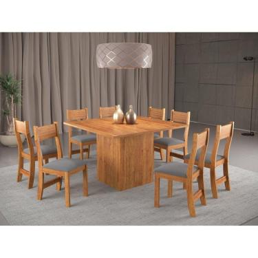 Imagem de Conjunto Sala de Jantar Mesa Acord com 8 Cadeiras Brisa Viero Mel/Cinza