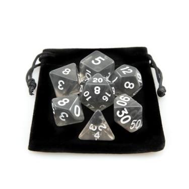 Imagem de Kit 7 Dados RPG de Mesa Translucido Acrilico Conjunto D4 D6 D8 D10 D10% D12 D20 Cor PRETO + 1 Dice Bag