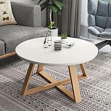 Imagem de Mesa lateral, mesas laterais redondas sala de estar pequena mesa de centro com pés de madeira de faia mesa lateral do sofá para espaços pequenos/branco, 60cm