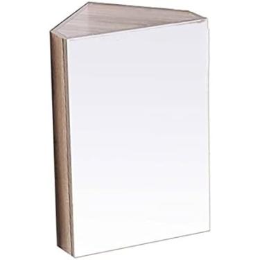 Imagem de Armário de canto com espelho Armário de parede triangular Armário de banheiro de madeira maciça Armazenamento de duas camadas