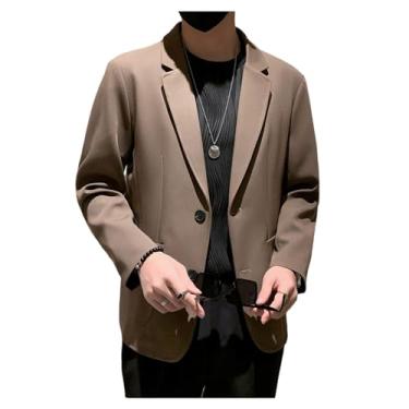 Imagem de Blazer masculino casual, cor sólida, casaco com bolso, casual, solto, com botões, Café, 3G