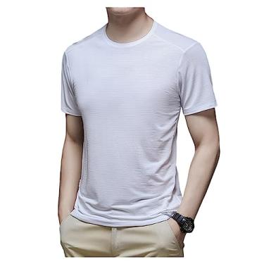 Imagem de Camiseta masculina atlética de manga curta com estampa de algodão, respirável, macia, elástica, para treino, Cor 3, 3G
