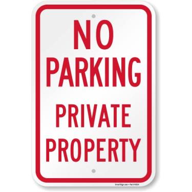 Imagem de SmartSign Placa de metal "No Parking Private Property" de 45,7 x 30,5 cm, composto de alumínio de 120 mm (ACM), material reflexivo de grau de engenheiro, vermelho e branco