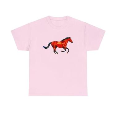 Imagem de Camiseta de algodão pesado unissex Horse 'Old Red', Rosa claro, P