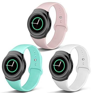Imagem de Pulseira esportiva NAHAI compatível com Gear S2, pulseira esportiva de substituição ajustável para smartwatch Samsung Gear S2, grande, pacote com 3 unidades - azul-petróleo/rosa areia/branco