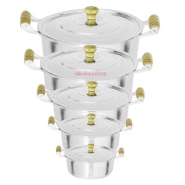 Imagem de Jogo 5 Panelas Caçarola Grossa De Alumínio Batido Polido Fundido