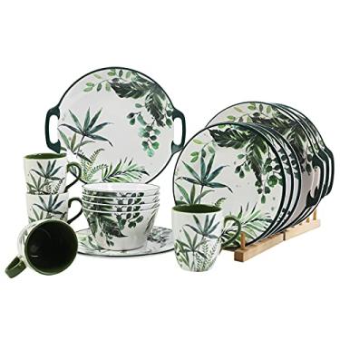 Imagem de Zog Conjunto de louça de melamina para 4-16 peças - Conjunto de pratos de acampamento com pratos de jantar, pratos de salada, tigelas e copos de cerâmica. Leve e inquebrável (flor 1)