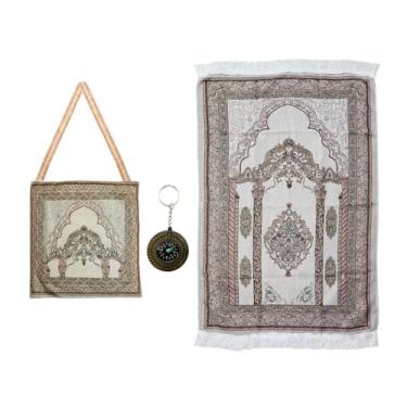 Imagem de Kellegour Tapete portátil de oração muçulmana e contas, tapete macio para oração islâmica, tapete de oração para sajadá para o Islã, tapete de oração muçulmano, presente de Ramadã, com bolsa e compas