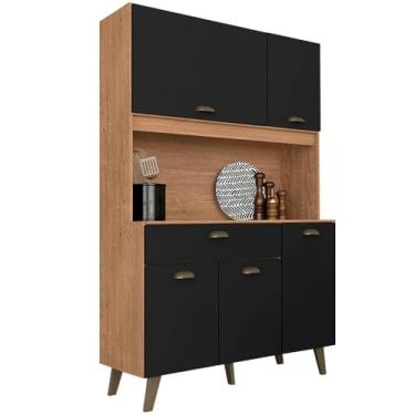 Imagem de Armário Kit De Cozinha Emily Retro 5 Portas Carvalho/preto Fosco - Ma Carvalho Americano/preto Fosco