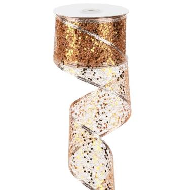 Imagem de MEEDEE Fita de malha de arame com glitter laranja com fita brilhante de Halloween com fio de 6,3 cm fita laranja com fio laranja queimada para decoração de árvore de Natal, fabricação de arco de guirlanda (25 jardas)