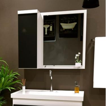 Imagem de Armario Para Banheiro Espelheira Veneza Com Compartimento Lateral 58cm Branco Preto