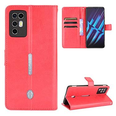 Imagem de QiongNi Capa para ZTE Nubia Red Magic 6R, capa para ZTE Nubia Red Magic 6R, capa de couro flip carteira para ZTE Nubia Red Magic 6R NX666J capa vermelha