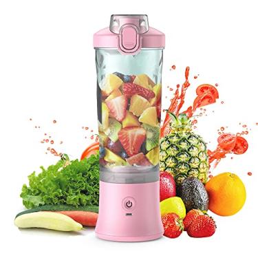 Imagem de Liquidificador pessoal portátil para shakes e vitaminas, espremedor de frutas de 600 ml com 6 lâminas, potência de 150 W, 2 modos, bateria embutida, misturador de frutas à prova d'água para
