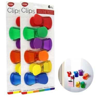 Imagem de Kit Clips Magnético De Geladeira Colorido 12 Prendedores Multiuso Veda