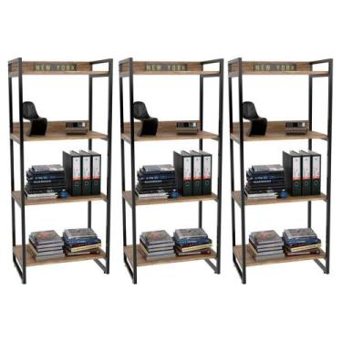 Imagem de Kit 03 Estantes com 4 Prateleiras Escritório Estilo Industrial Form 14