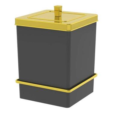 Imagem de Lixeira Quadrada 6,5l Com Suporte Adesivo - Preto/dourado - Future Ind