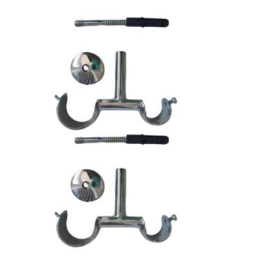 Imagem de Kit 2 Suporte Duplo Alumínio Varão para Teto 19/28mm - ART DECORAR, Cr