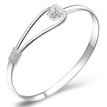 Imagem de Pulseira Feminina Bracelete Prata Folheado Com Pedras Strass - PENDULA