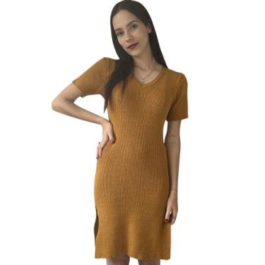 Imagem de Vestido Tubinho Midi Tricot Gola V Feminino Verão - Breeza Store