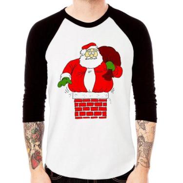 Imagem de Camiseta Raglan Papai Noel Chaminé Manga 3/4 - Foca na Moda, Branco, P