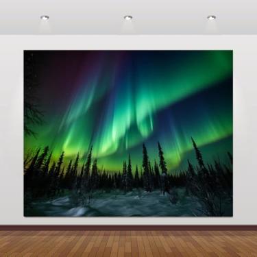 Imagem de Caaerttply Cenário fotográfico de 3 x 2,4 m, aurora boreal, ártico, montanhas cobertas de neve, floresta, paisagem natural, inverno, paisagem natural, crianças, viagem, festa, aniversário, decoração