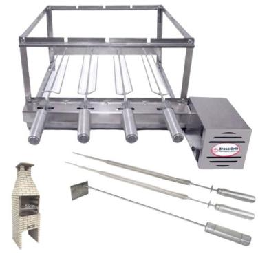 Imagem de Brasa Grill Gira 4 Espetos para Churrasqueiras Pré Moldadas 55cm + 2 E