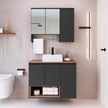 Imagem de Conjunto de Gabinete com Cuba Branca e Armário de Banheiro com Espelho